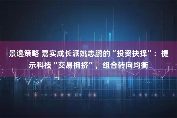 景逸策略 嘉实成长派姚志鹏的“投资抉择”：提示科技“交易拥挤”，组合转向均衡